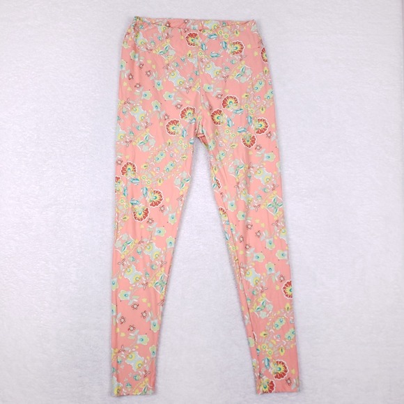 LuLaRoe Tall & Curvy Leggings Peach Pink Floral Print Spring Boho - Picture 1 of 8